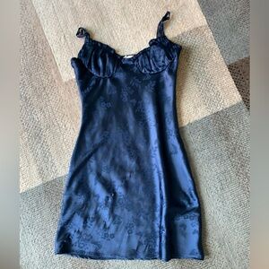Dark blue butterfly pattern silk dress